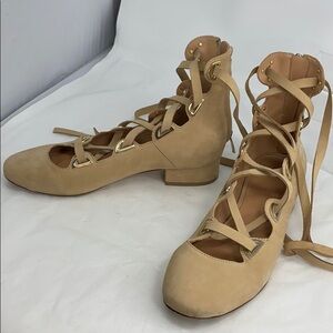 Sigerson Morrison Sz 7.5M Beige Suede Ankle Flats